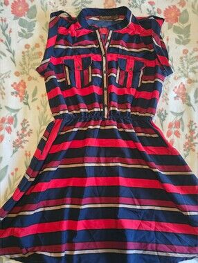 Speed Control Red & Navy Striped Dress with Pockets